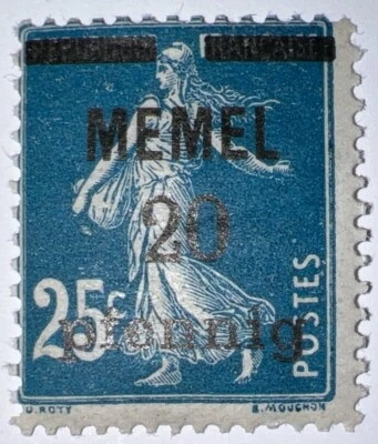Sellos de viaje: estampillas Memel de Alemania Francia #20-20pf en 25c como nuevas MOGH Foto 1 de 4