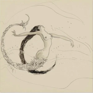 Mermaid by Earl Horter, 1931 – Art Deco Mythical Nude Pen Drawing Print - Picture 1 of 2