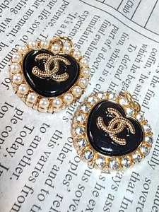 Chanel Tiradores Cremallera Corazones Negros 22mm 2 Piezas - Imagen 1 de 3