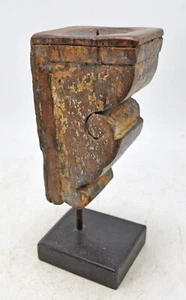 Antique Wooden Carving Block Bracket Candle Holder Original Old Hand Carved - Picture 1 of 7