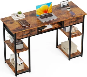 Computer Desk 48 Inch Home Office Bedroom Writing Study PC Table with Fabric Dra - Picture 1 of 9