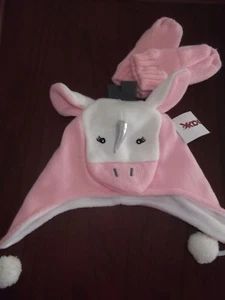 GIRLS - HAT / MITTEN SET - PINK / WHITE UNICORN - ONE SIZE (AC-28-132) - Picture 1 of 3