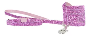 bright pink sparkle chihuahua dog/puppy collar lead set fabric - Picture 1 of 1