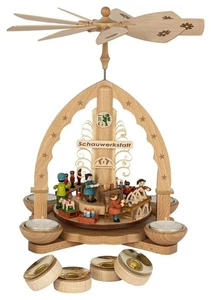 Bunte Pyramide Schauwerkstatt Teelicht & Kerzen H= 27cm Holzschnitzer Werkstatt - Picture 1 of 4