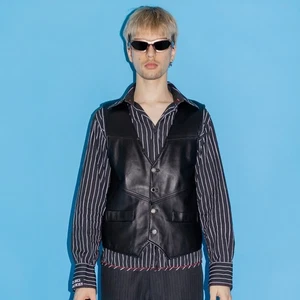 90's Vintage retro patchwork soft leather gilet in spider black - Picture 1 of 6