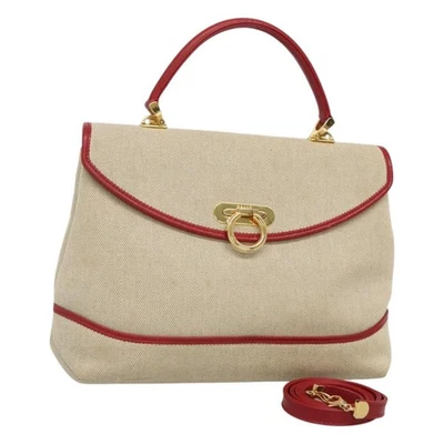 Auténtico bolso de mano BALLY lona 2 vías beige dorado 126979 Foto 1 de 4