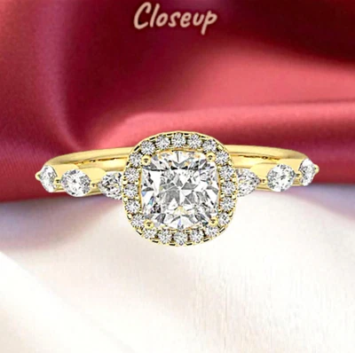 IGI Certified Lab Grown Diamond Engagement Ring 1.35 Ct Cushion 14K Yellow Gold - Image 1 of 4