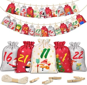 Calendario de Adviento 2025 para Llenar 24 Bolsas Grandes de Tela Cuerda Abrazaderas - Imagen 1 de 6