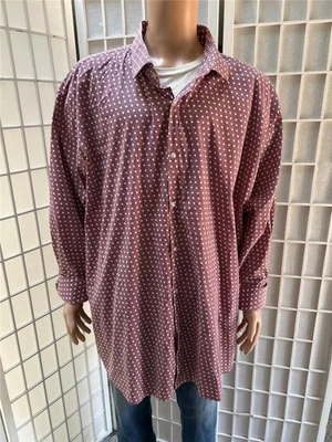 Camisa social masculina 22-34/35 Stacy Adams mistura de algodão marrom branca bolinhas - Imagem 1 de 4