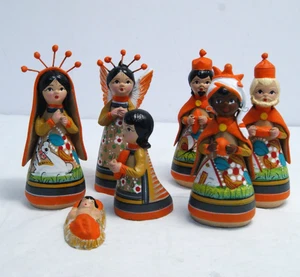 Statuine natalizie presepe ceramica messicana 7 figure arte popolare colorate vintage - Foto 1 di 11