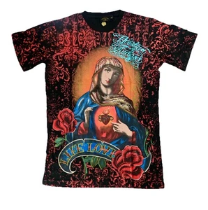 Camiseta Christian Audigier Para Hombre Virgen María Gráfico Estrás - De Colección Rara - Imagen 1 de 6