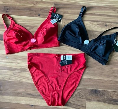 Conjunto de 2 sujetadores sin cables en forma de cuerpo 42D + bragas talla 9 (2X) lencería sexy roja negra Foto 1 de 4