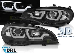 Black 3D Angel Eyes Halogen Headlights DRL-LED for BMW X5 E70 2007-2013 EU-spec  - Bild 1 von 9