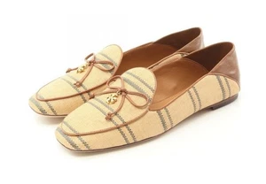 Tory Burch Metal Miller Gold Logo Loafer Brown Tan Classic Leather SZ 10 - Picture 1 of 12