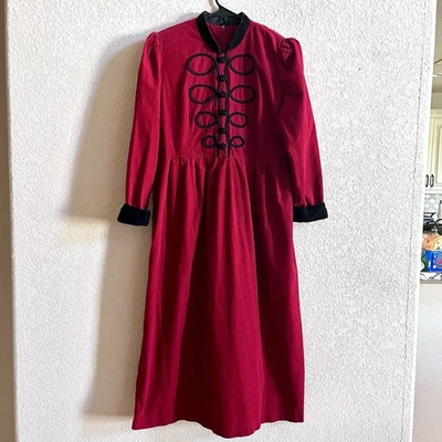 Vintage Positive Attitude Petite Sz 14 Red Retro 1990's Corduroy A-line Dress - Image 1 of 4
