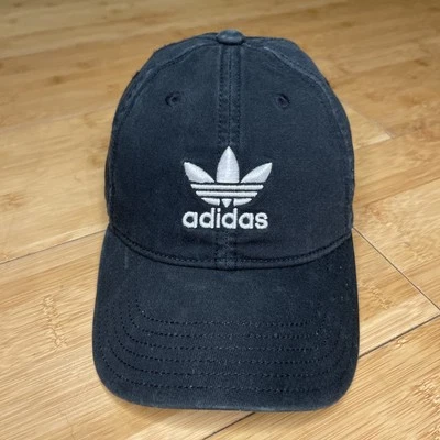Adidas Trefoil Front / Back Rear Black Cotton Retro Strapback Dad Cap Hat Unisex - Image 1 of 4