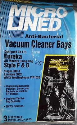 Eureka Micro-Lined Vacuum Cleaner Bags F & G Total 5 Bags - Image 1 of 3