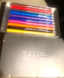 LYRA GRADUATE FINELINER PEN SET-10 PENS IN METAL BOX-GERMANY-EXCELLENT CONDITION - Picture 1 of 2
