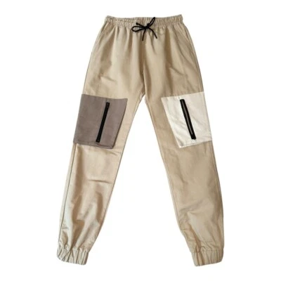 American Stitch Cargo Joggers Streetwear Utility Pants Drawstring Beige Large - Image 1 of 4