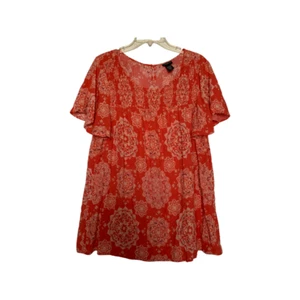 Women’s Torrid Abstract Mandala Print Challis Flutter Sleeve Smock Top Sz 1 - Picture 1 of 3
