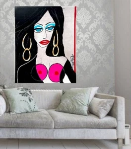 POP ART SEXY PORTRAIT NUDE Upcycled CB 18 X 22 PAINTING SWARTZMILLER DNA signed - Picture 1 of 24