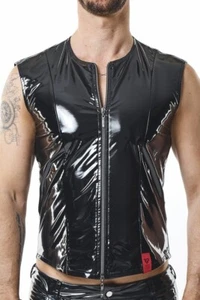Mens Vinyl Black Zipped Tank Top - Picture 1 of 11