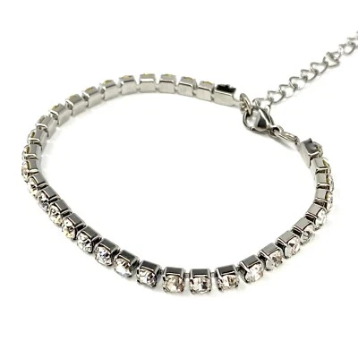 Women's Silver White Rhinestone Bangle 18k Gold Plated Stainless Steel Bracelet - Image 1 of 4