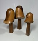 Vintage Hand Carved Wooden Mushrooms X 3 Ornaments Treen MCM