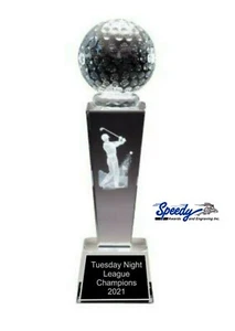 GOLF MALE CRYSTAL GLASS AWARD CHAMPION FIRST PLACE WINNER TROPHY FREE ENGRAVING - Picture 1 of 2