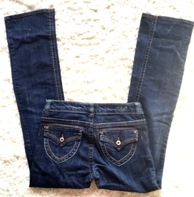 Pantalones de mezclilla para mujer CLASH tiro bajo no elásticos corte bota algodón informal azul 9 Foto 1 de 4