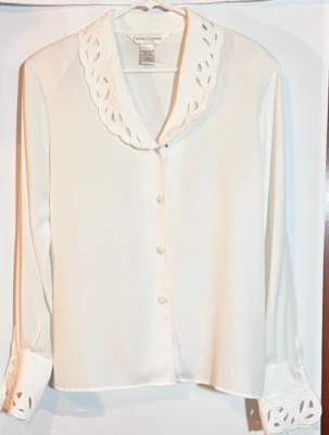 Camisa de vestir vintage romántica de encaje con ojales florales botones marfil blanco roto Foto 1 de 4