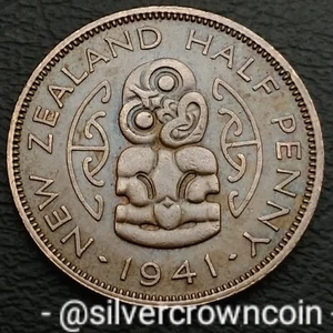 New Zealand 🇳🇿 Half Penny 1941. KM#12 1/2 Cent Coin Hei Tiki King Emperor WWII - Picture 1 of 7
