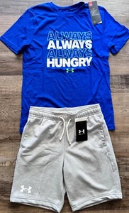 NWT Under Armour YLG Boys Royal Blue/Gray/White ALWAYS HUNGRY Shorts Set Large - Picture 1 of 5