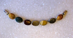 Pulsera Esterlina Vintage con Cabinas de Piedra Natural Ovalada / Carsi México 925 TC-57 - Imagen 1 de 10