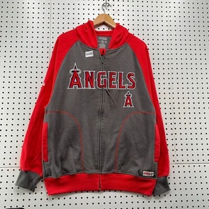 Anaheim Angels Hoodie Zip Sweatshirt Mens Medium Gray Red Embroidered 23x28.5 - Picture 1 of 16