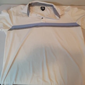 Large Fj Mens Golf Polo Shirt White With Black And Blue Stripes - Picture 1 of 3