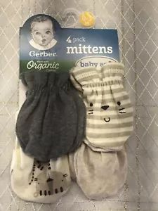 New Gerber 4 Pack Baby Boy Scratch Mittens Gloves 0-3 Months Safari Gray Brown - Picture 1 of 8