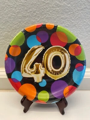40th Balloon Birthday 7 Inch Paper Dessert Plates 8 Pack - Image 1 of 2