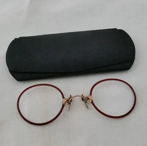 AO FITS-U PINCE NEZ - seltene antike Brille & camelfarbenes Etui - Bild 1 von 6