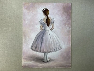 Pintura de balé. Pintura a óleo original de jovem bailarina. Arte de menina aprende a dançar - Imagem 1 de 4