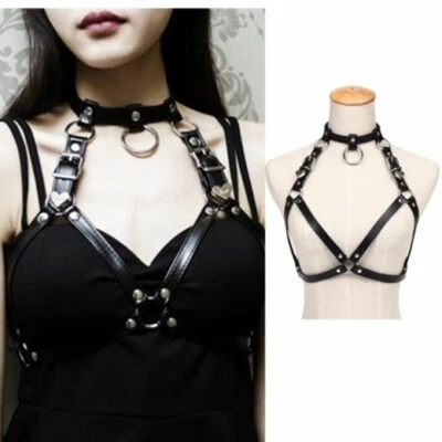 Arnés corporal de cuero para mujer cinturón punk gótico sujetador bondage correa para el pecho EE. UU. Foto 1 de 4