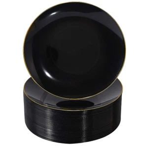 100 Pieces Black Plastic Plates - 7.5Inch Black Dessert Plates - Disposable Gold - Picture 1 of 8