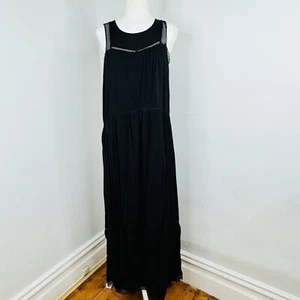 Witchery Black Tiered Maxi Dress Size 8 Sleeveless Mesh Trim Boho Holiday Resort - Picture 1 of 15