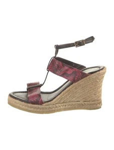 Furla Embossed Leather Animal Print T-Strap Sandals, Size 7, Burgundy, Pre-owed - Picture 1 of 5