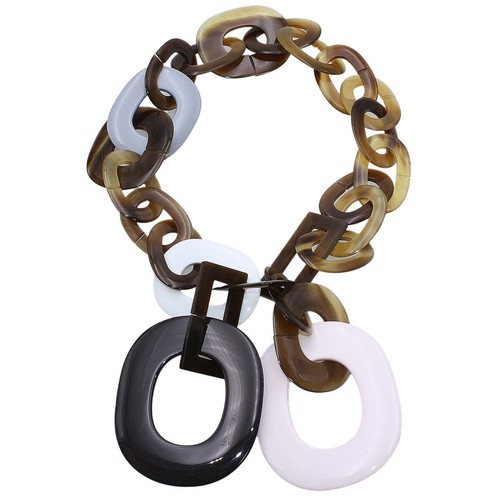 HERMÈS HERMES Duncan Collana Lacca Corno di Bufalo Lariat Nero Marrone B2703