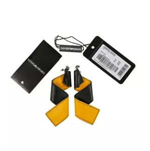380$ EMPORIO ARMANI Jewels Yellow / Black Spiral Leather Earrings Woman - Picture 1 of 2
