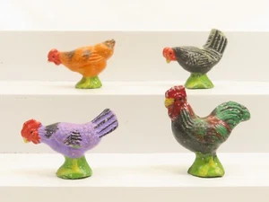 Lote De 4 Mini Gallo/Pollos Vintage Japón Años 40 Pintados A Mano 1.75" 6679 LN - Imagen 1 de 5