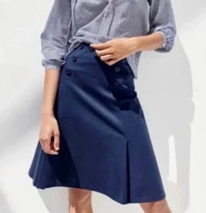 J Crew Sailor Button Skirt Ponte A Line Box Pleat Nautical F4962 Navy Blue Sz 2 - Picture 1 of 12