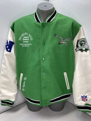 Chaqueta Universitaria NFL Para Hombres De Colección Verde Talla XXL Philadelphia Eagles Cuero Lana Foto 1 de 4