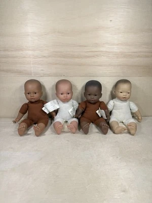 JC Toys Berenguer Doll LOT OF 4 Black, Asian, Hispanic 11” Cloth & Vinyl Dolls - Image 1 of 4